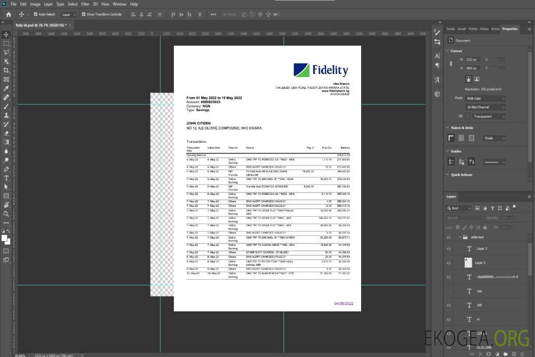 Relevé de la banque Nigeria Fidelity template